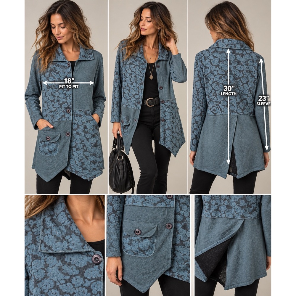 Lagenlook Floral Patchwork Jacket M Artsy Boho Art to Wear Asymmetrical Tunic